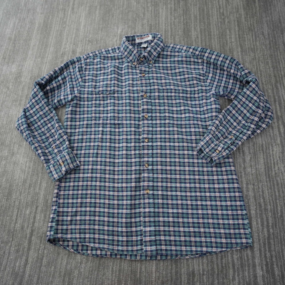 McGregor Shirt Men Plaid Flannel‎ Vintage Green Long Sleeve Button Down Large